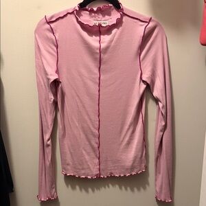 Free People We The Free Pink Lettuce Edge Long Sleeve
